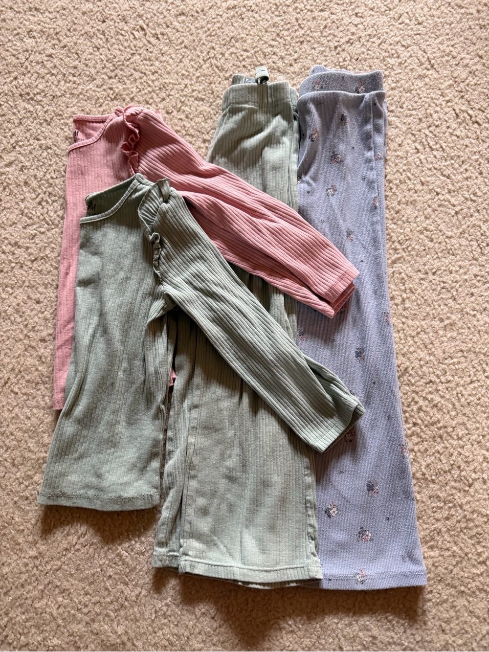 H&M Pink & Sage Ribbed Long Sleeve Tops Set